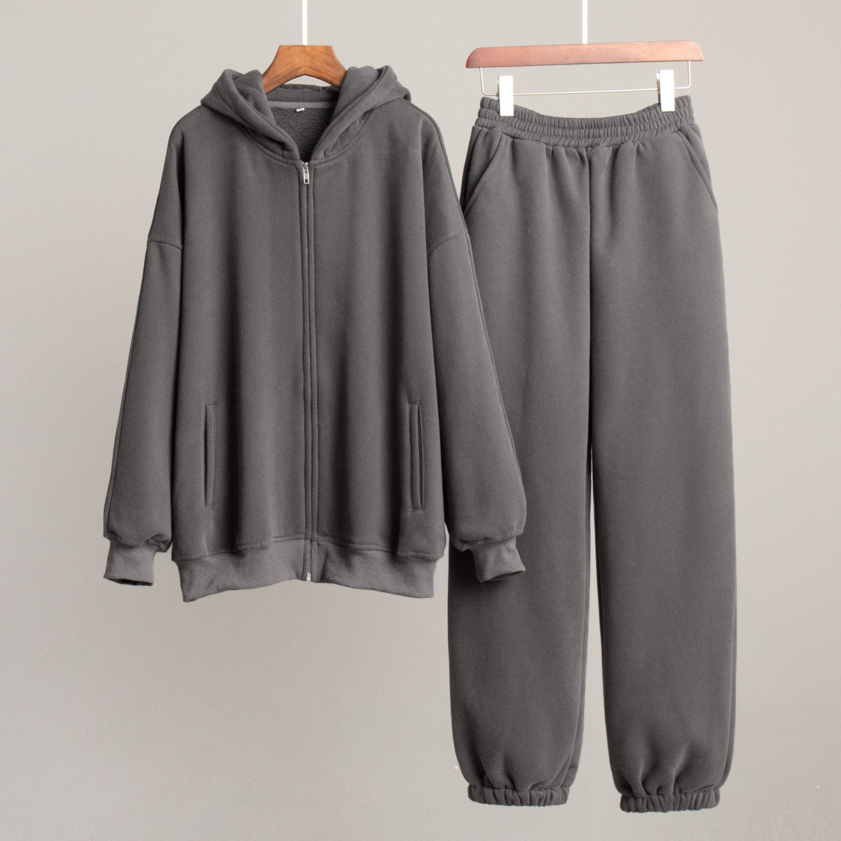 Zip Hoodie and Jogger Two Piece Set - Darkgrey