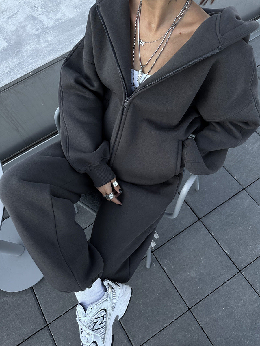 Zip Hoodie and Jogger Two Piece Set - Darkgrey - 1