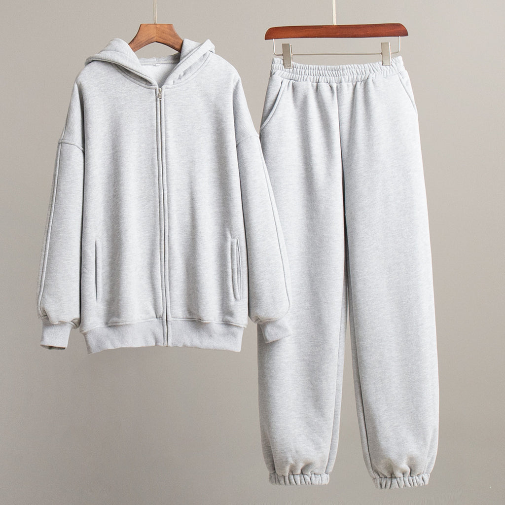 Zip Hoodie and Jogger Two Piece Set - Grey