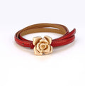 Vintage Rose Buckle Skinny Waist Belt - Red