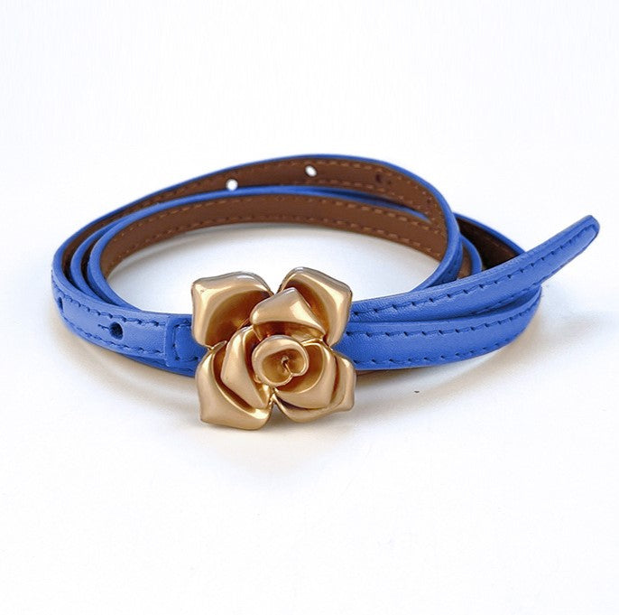 Vintage Rose Buckle Skinny Waist Belt - Royalblue