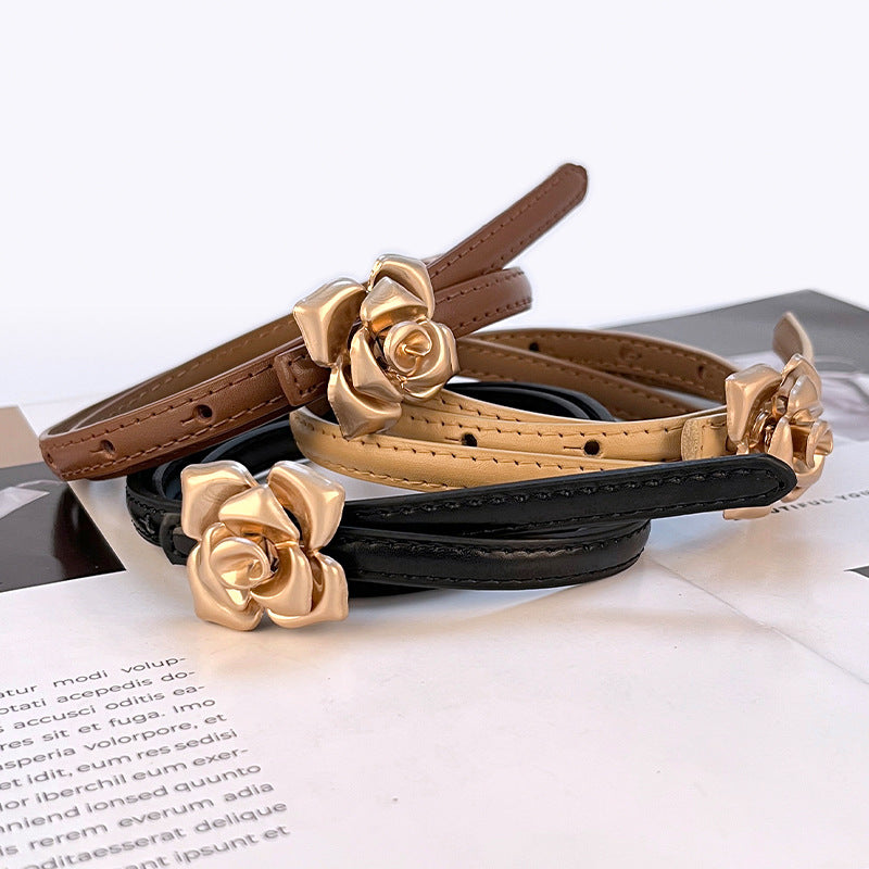 Vintage Rose Buckle Skinny Waist Belt - view 1