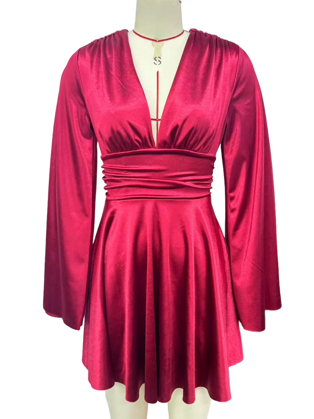 Plunge V Neck Flare Sleeve Mini Dress - view 1