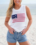 Stars and Stripes Knit Tank Top - White