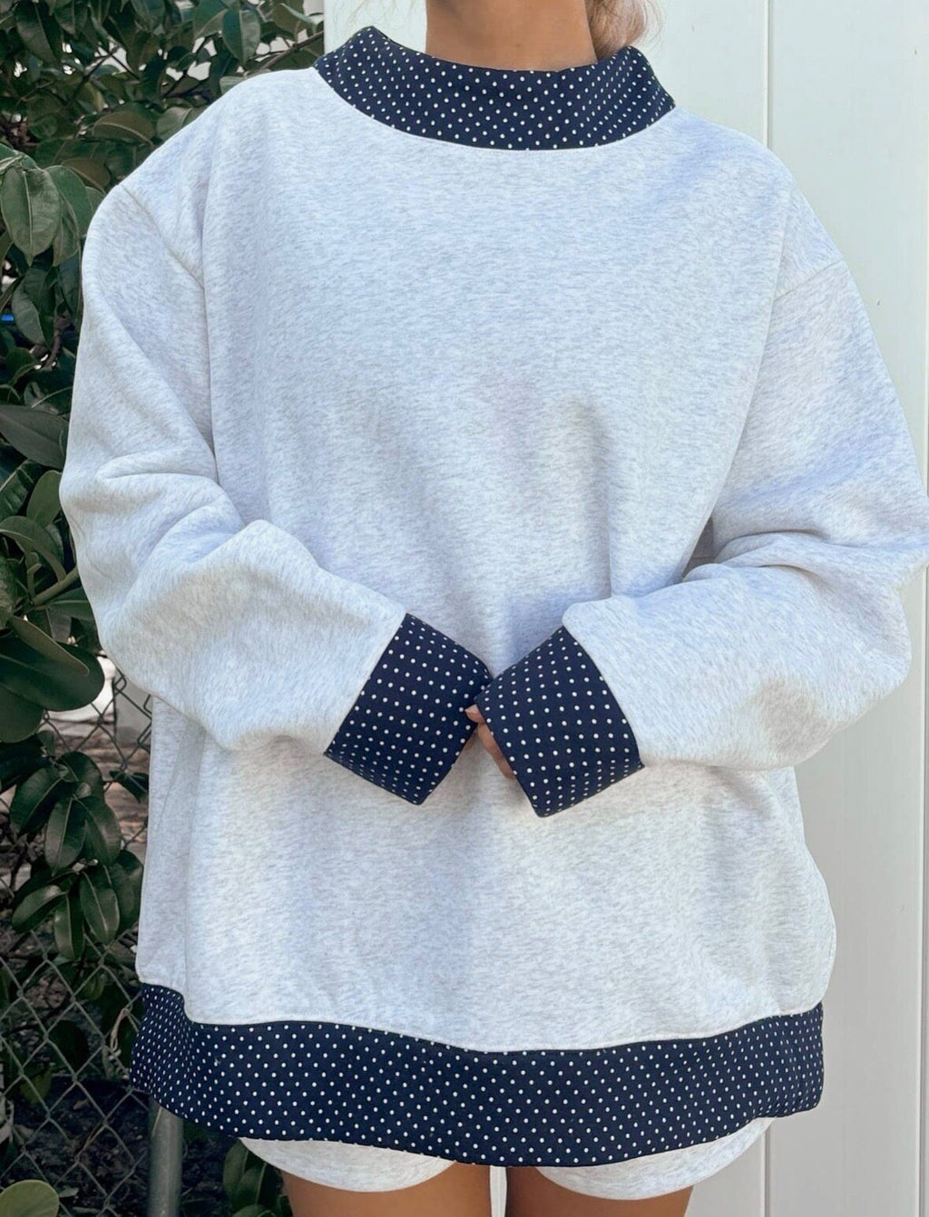 Contrast Trim Layered Look Oversized Sweatshirt - Grey