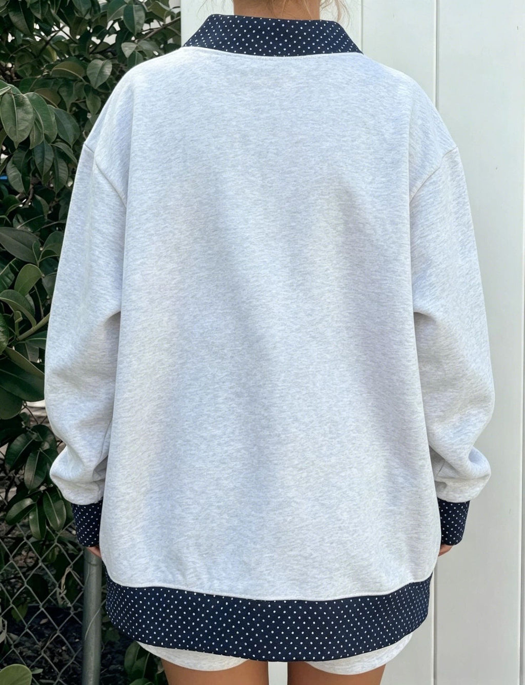 Contrast Trim Layered Look Oversized Sweatshirt - Grey - 3