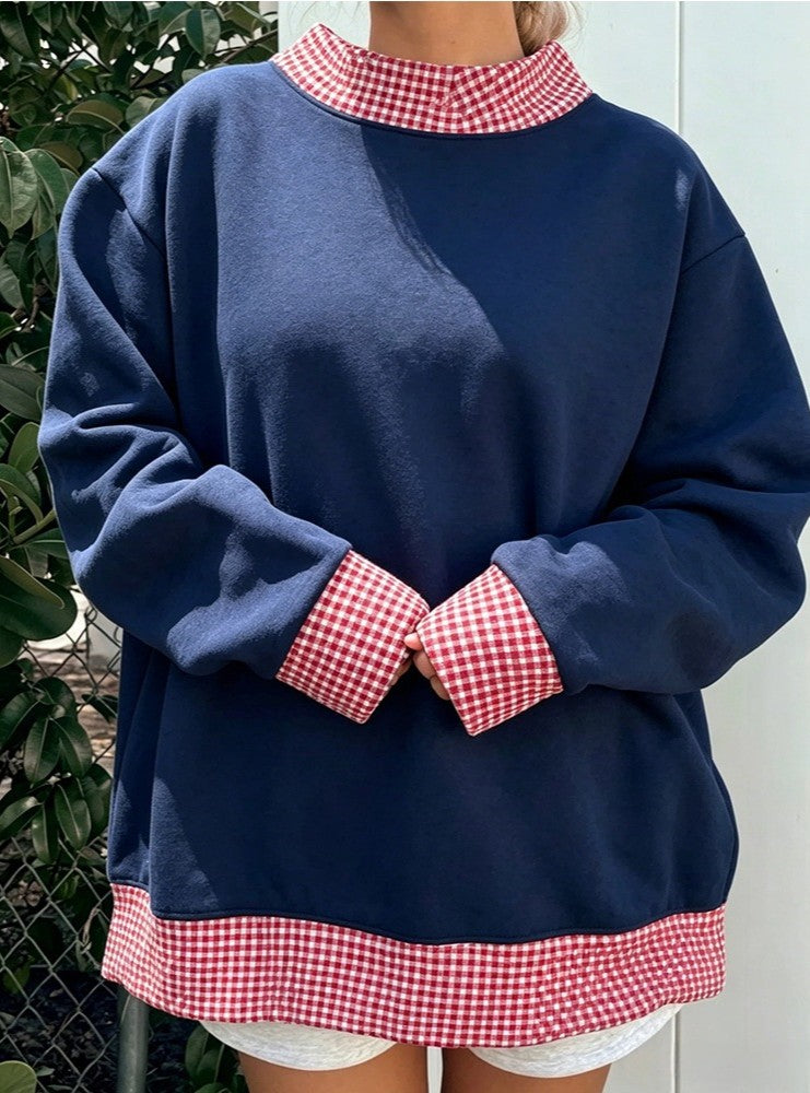 Contrast Trim Layered Look Oversized Sweatshirt - Navyblue