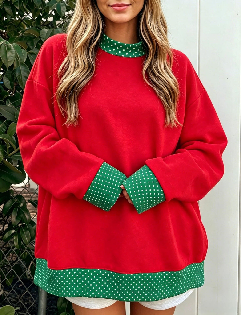 Contrast Trim Layered Look Oversized Sweatshirt - Red