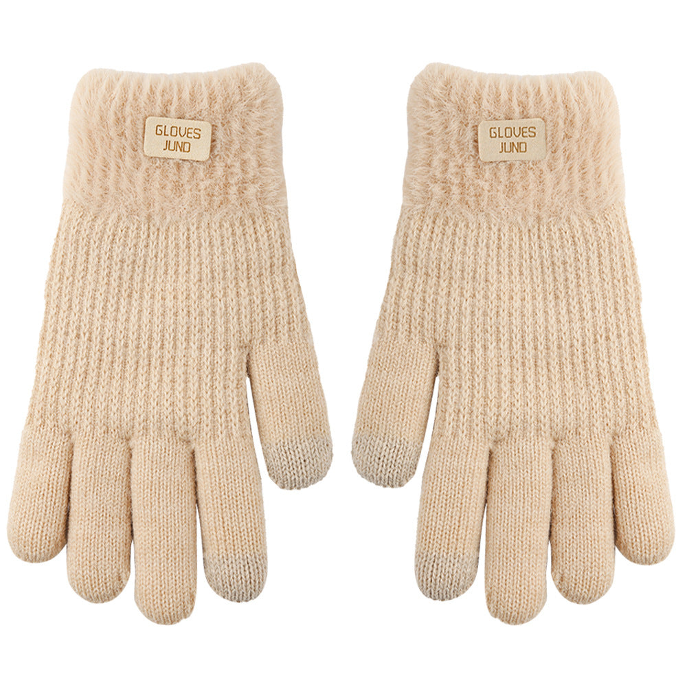 Ribbed Knit Winter Gloves With Plush Cuffs