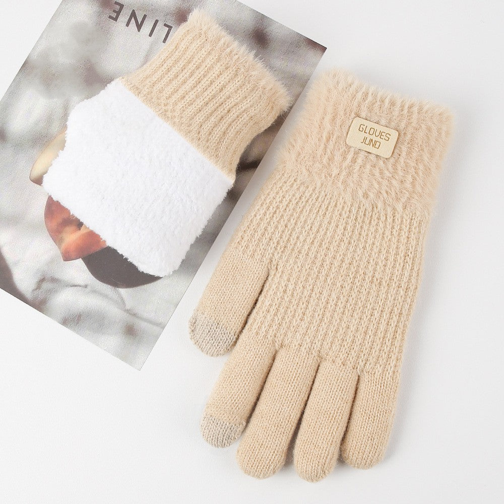 Ribbed Knit Winter Gloves With Plush Cuffs - view 1