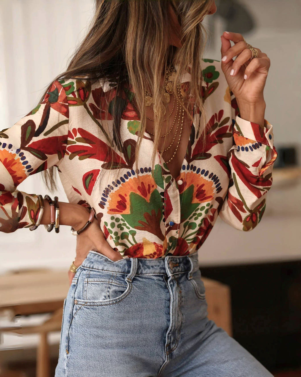 Retro Botanical Print Button Down Shirt - Floral - 4
