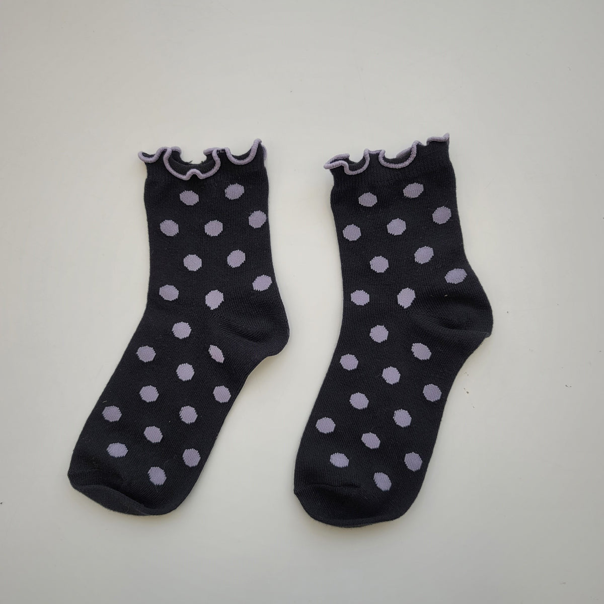 Lettuce Trim Polka Dot Crew Socks - Black