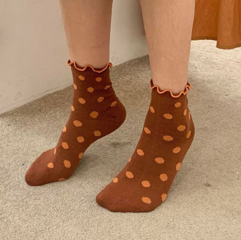 Lettuce Trim Polka Dot Crew Socks - Orange