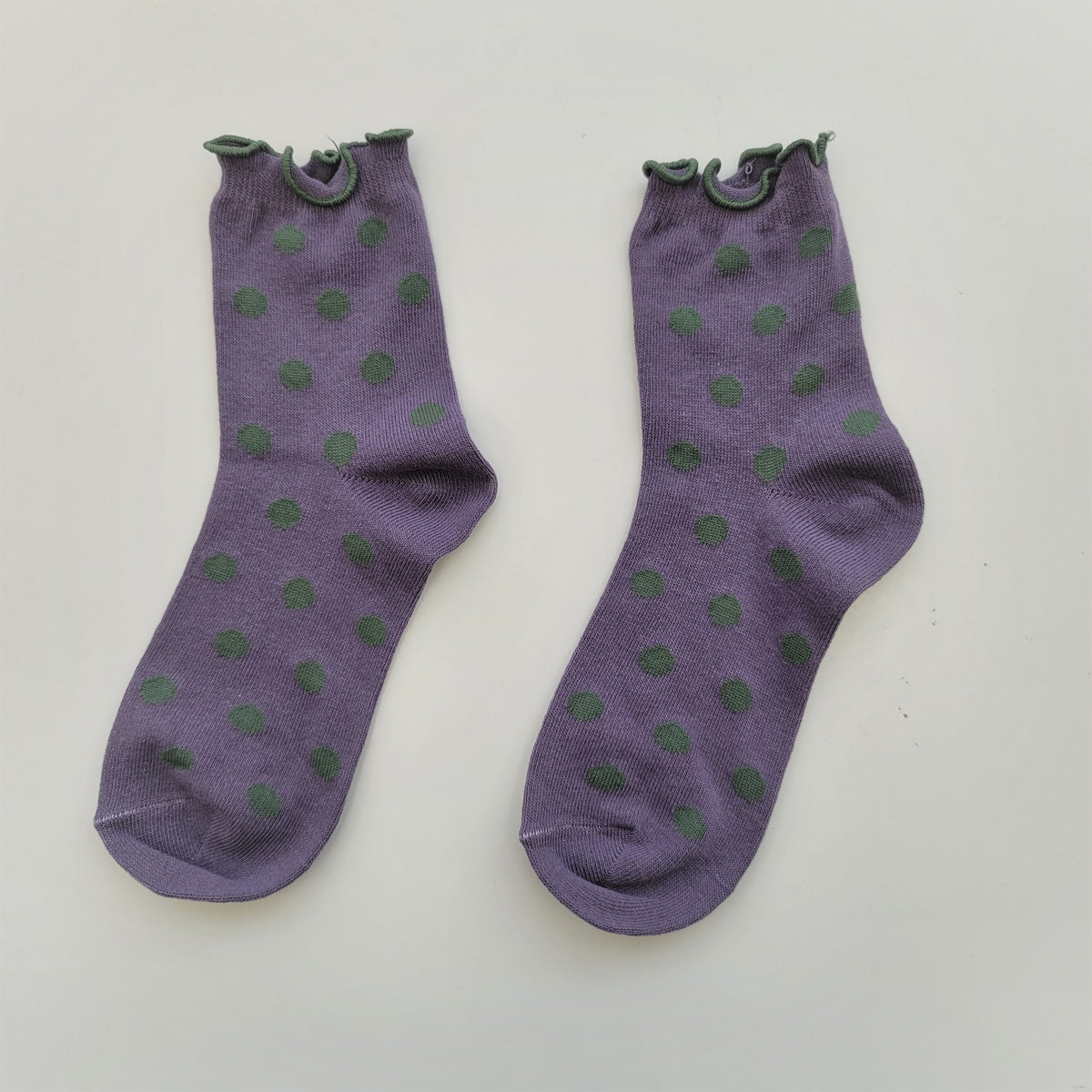 Lettuce Trim Polka Dot Crew Socks - Purple