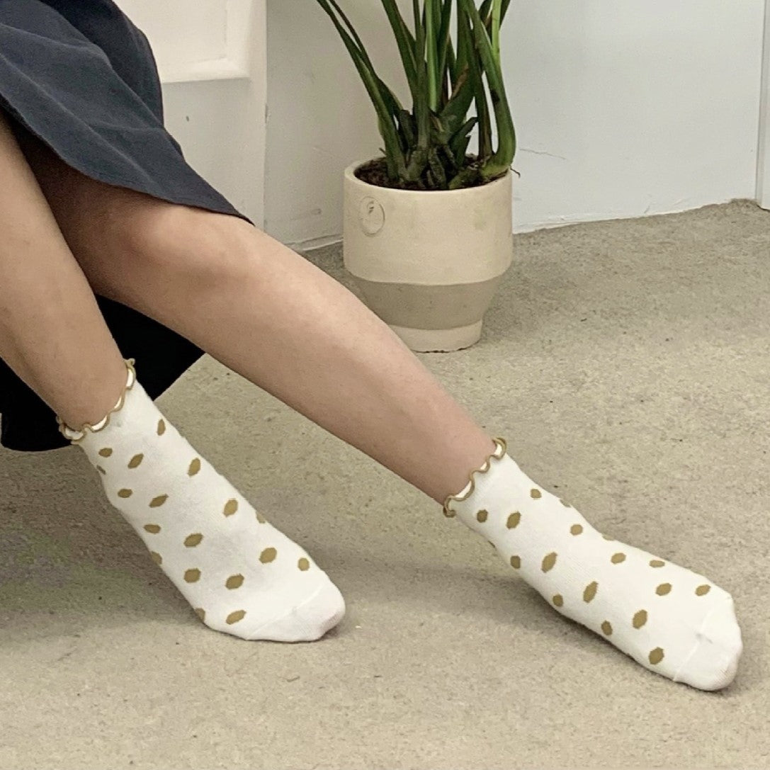 Lettuce Trim Polka Dot Crew Socks - White