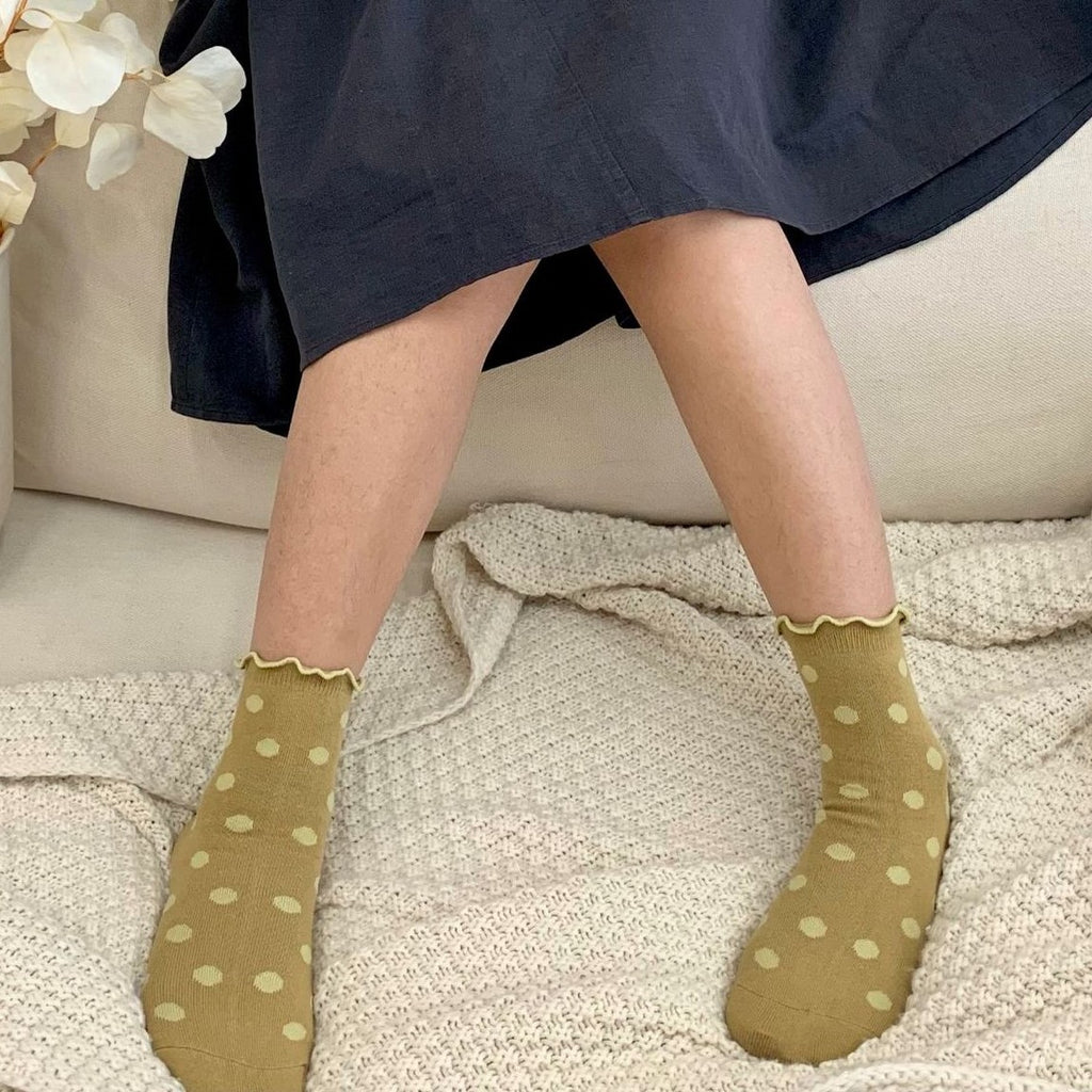 Lettuce Trim Polka Dot Crew Socks - Yellow
