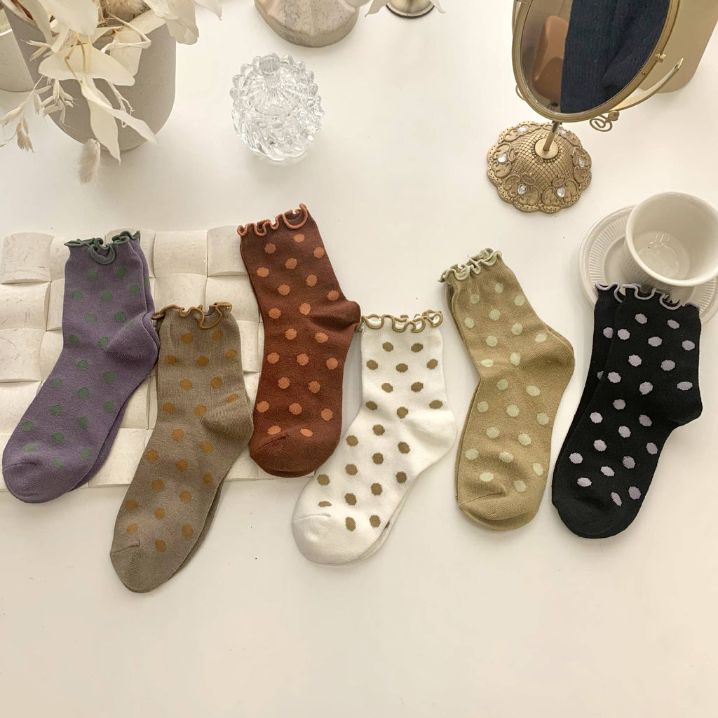 Lettuce Trim Polka Dot Crew Socks
