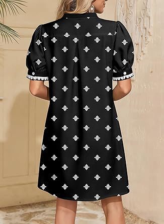 Crochet Trim Split Neck Mini Shift Dress - Ethnic - 1