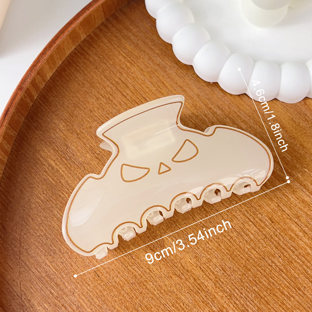 Translucent Hair Claw Clip With Carved Grin - White