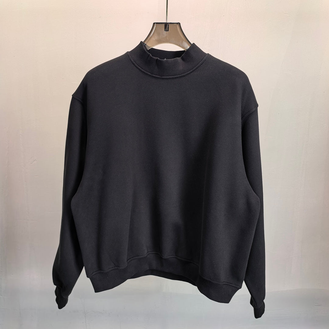 Heavyweight Fleece Lined Mock Neck Sweatshirt - Black