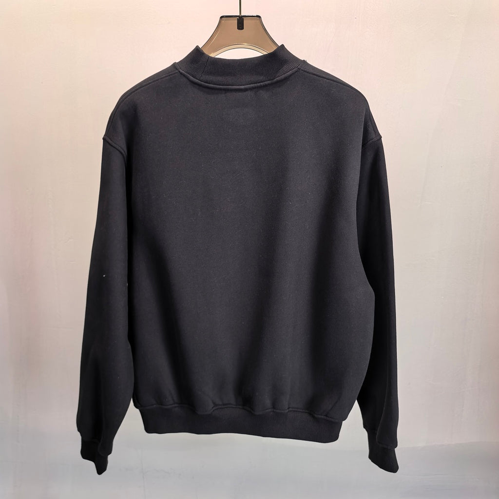 Heavyweight Fleece Lined Mock Neck Sweatshirt - Black - 1