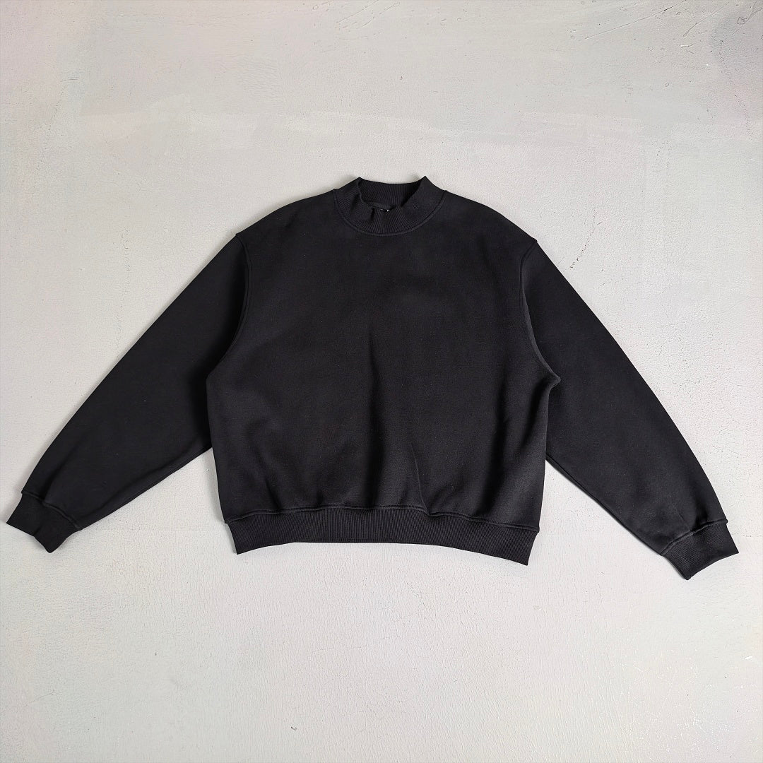 Heavyweight Fleece Lined Mock Neck Sweatshirt - Black - 2