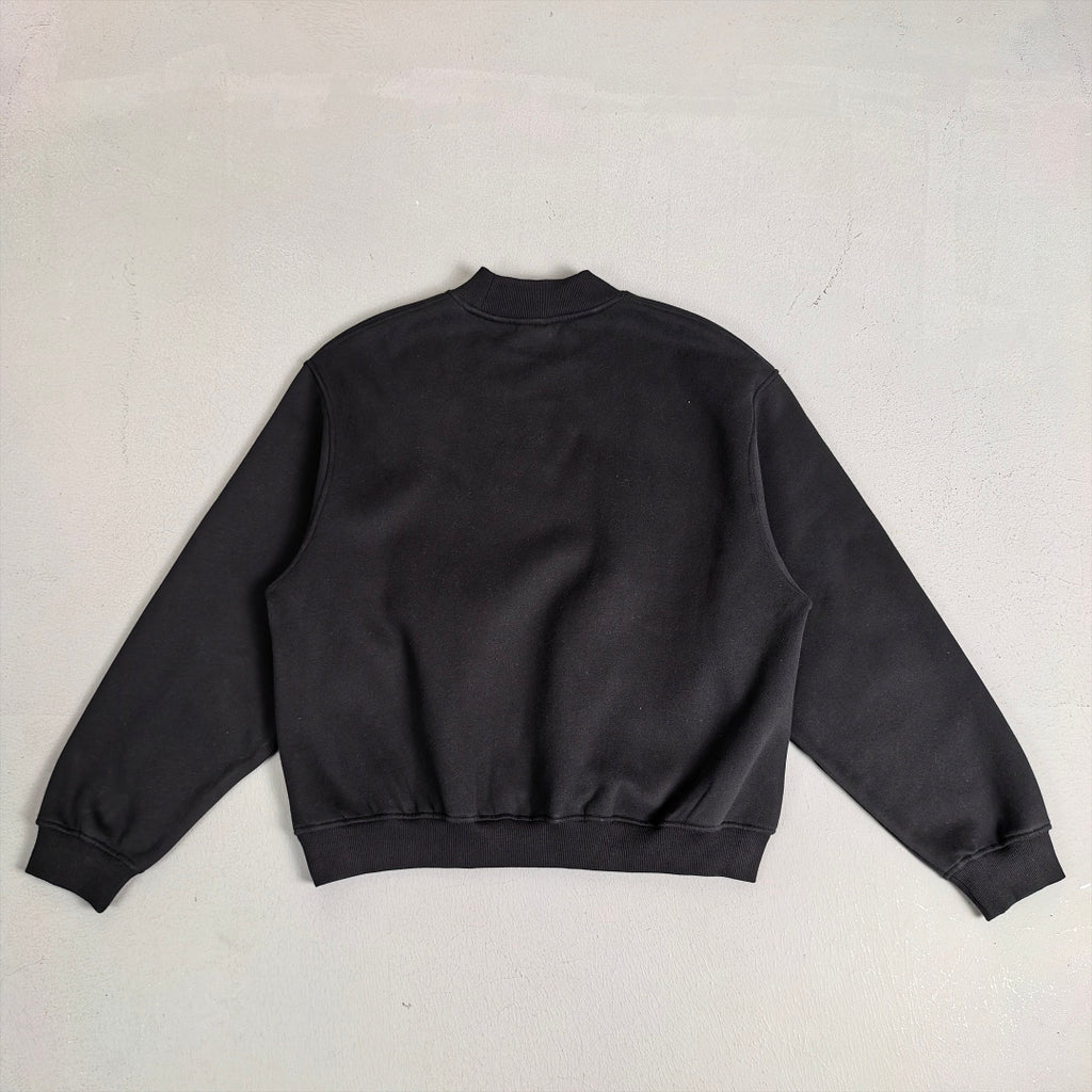 Heavyweight Fleece Lined Mock Neck Sweatshirt - Black - 3
