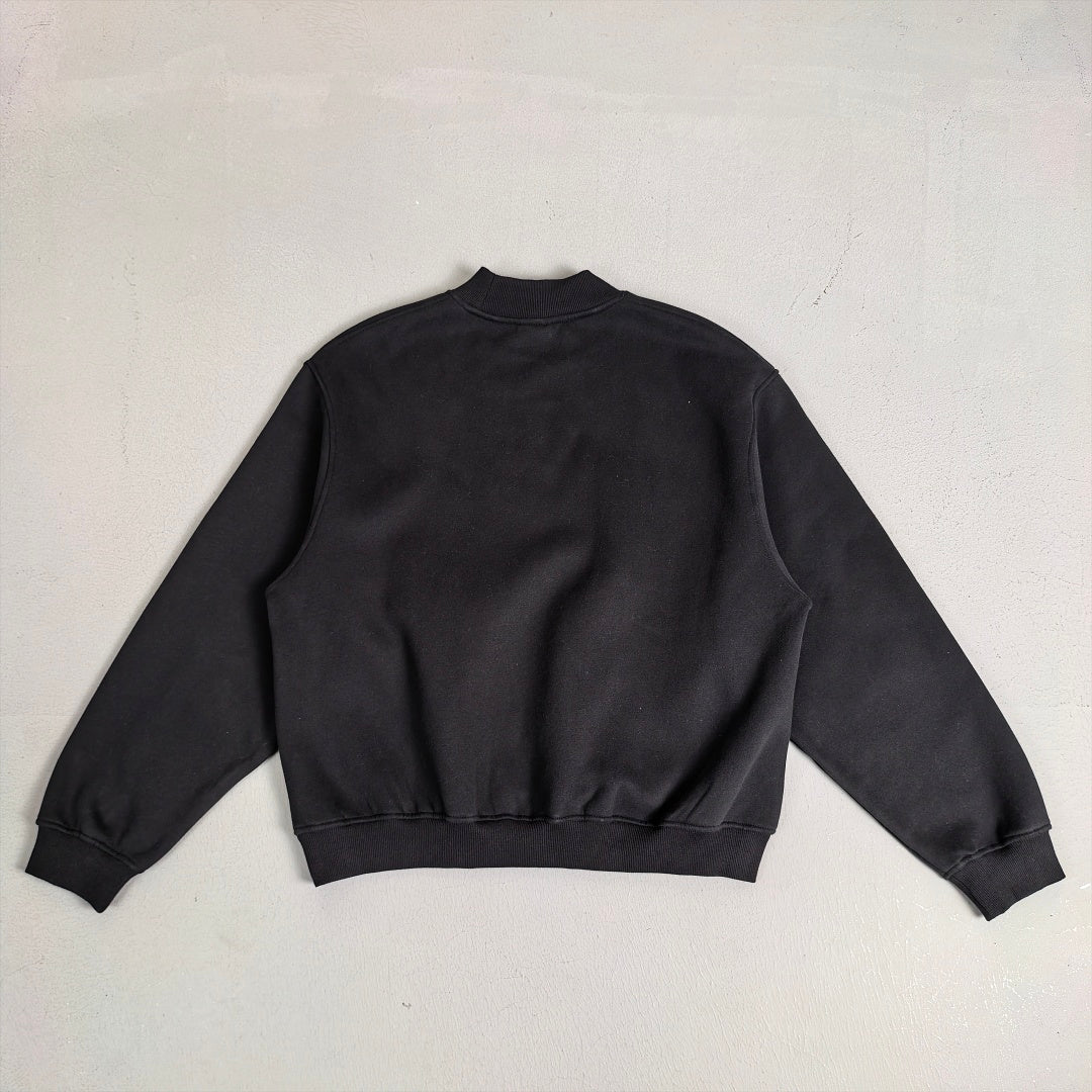 Heavyweight Fleece Lined Mock Neck Sweatshirt - Black - 3