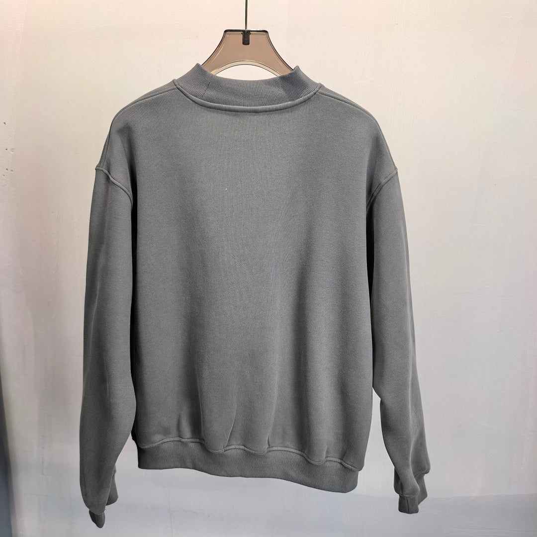 Heavyweight Fleece Lined Mock Neck Sweatshirt - Charcoal - 1