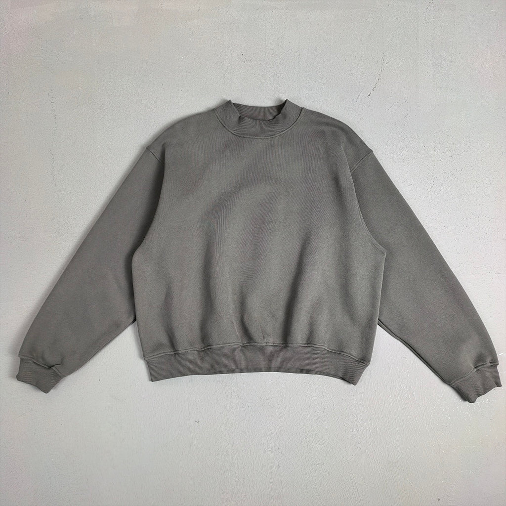 Heavyweight Fleece Lined Mock Neck Sweatshirt - Charcoal - 2