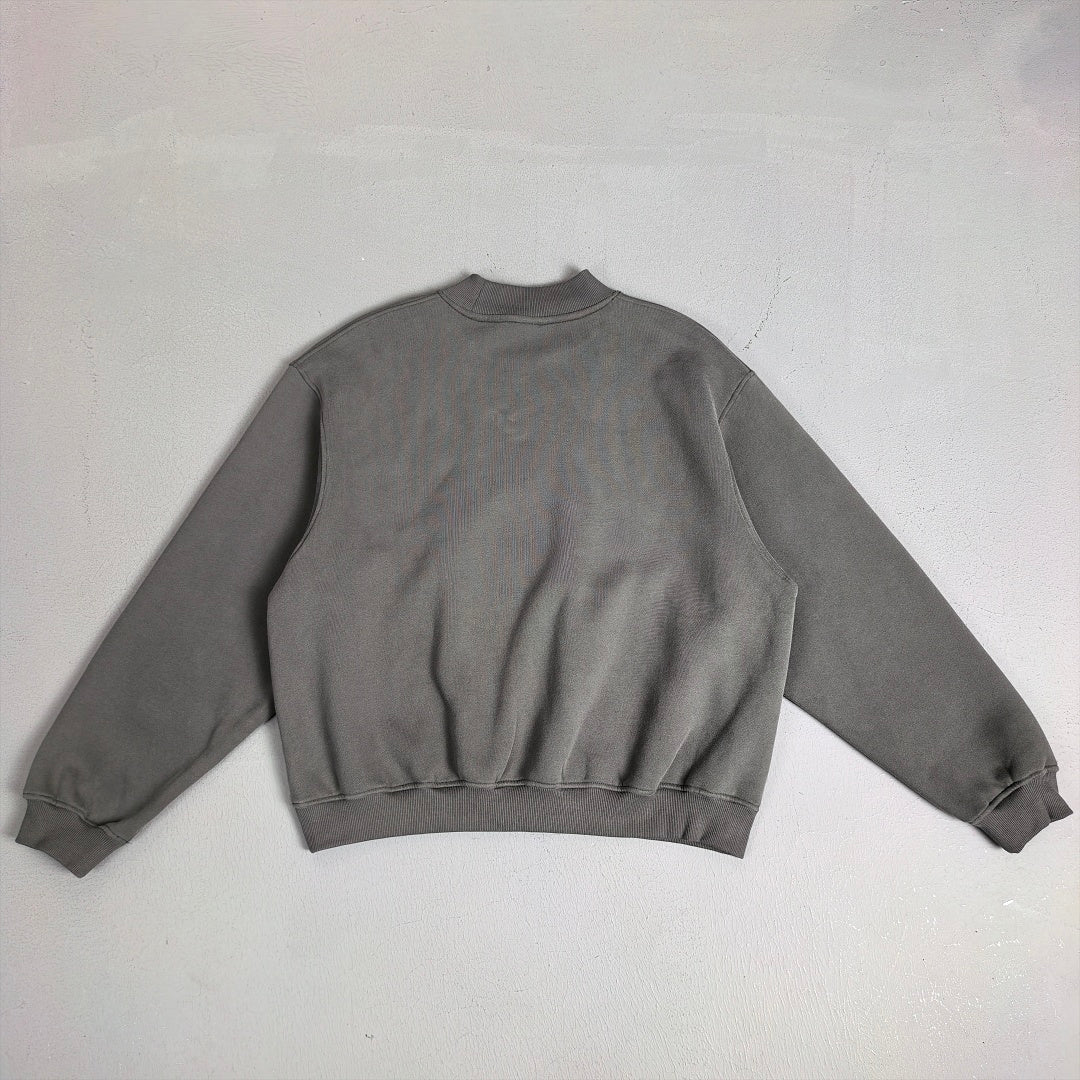 Heavyweight Fleece Lined Mock Neck Sweatshirt - Charcoal - 3
