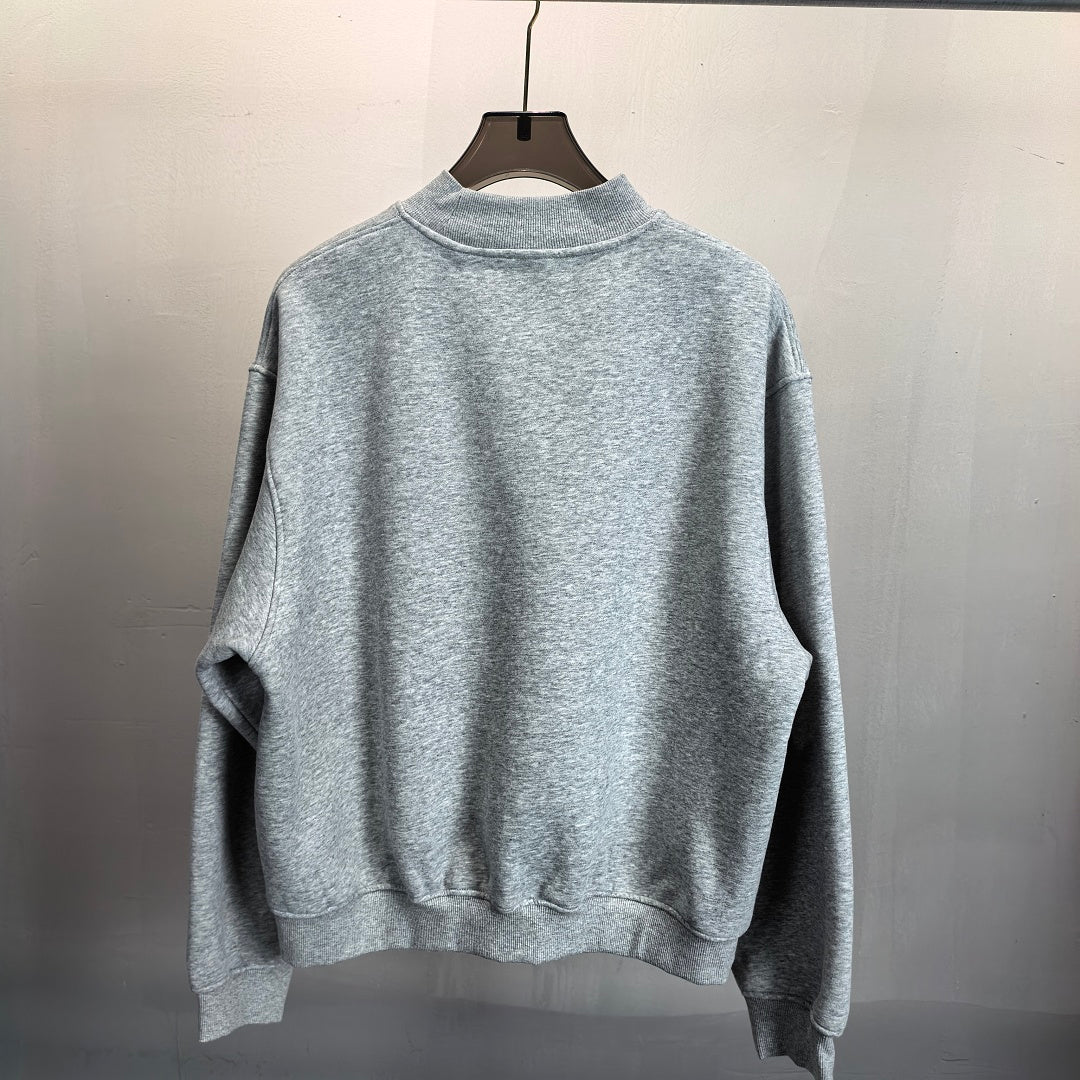 Heavyweight Fleece Lined Mock Neck Sweatshirt - HeatherGrey - 1