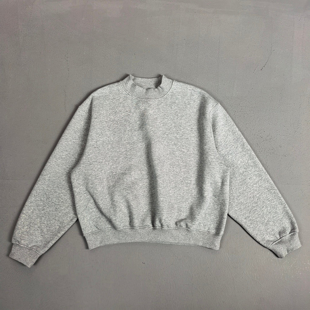 Heavyweight Fleece Lined Mock Neck Sweatshirt - HeatherGrey - 2