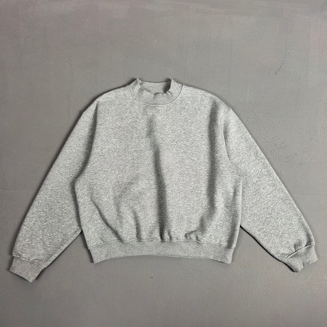 Heavyweight Fleece Lined Mock Neck Sweatshirt - HeatherGrey - 2