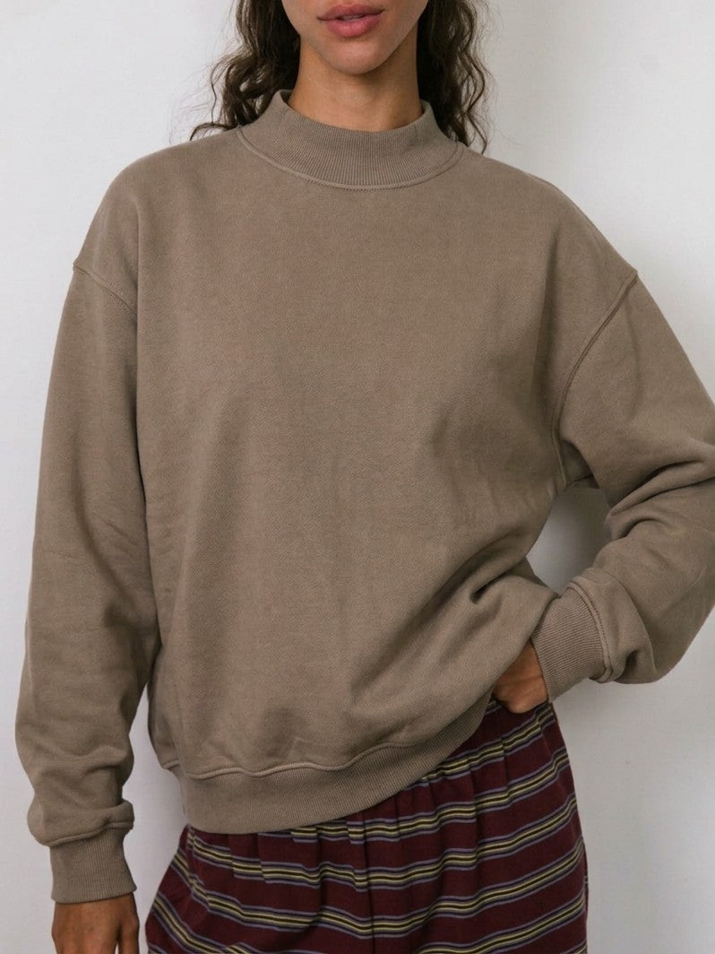 Heavyweight Fleece Lined Mock Neck Sweatshirt - LightBrown