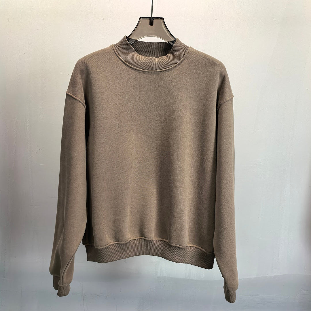 Heavyweight Fleece Lined Mock Neck Sweatshirt - LightBrown - 1