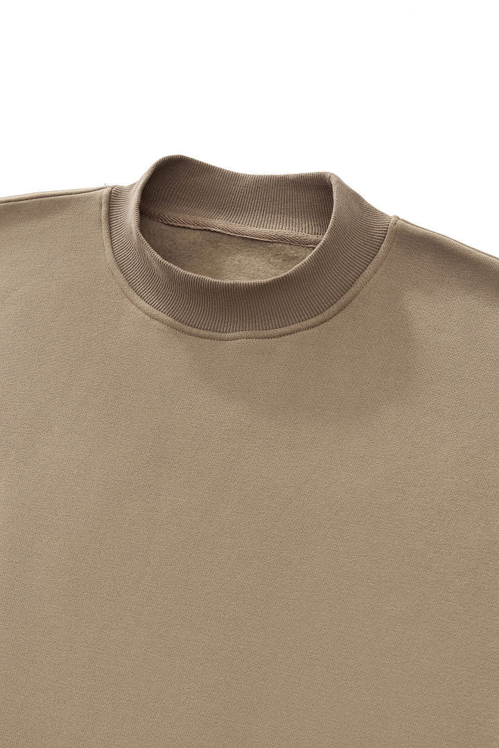 Heavyweight Fleece Lined Mock Neck Sweatshirt - LightBrown - 11