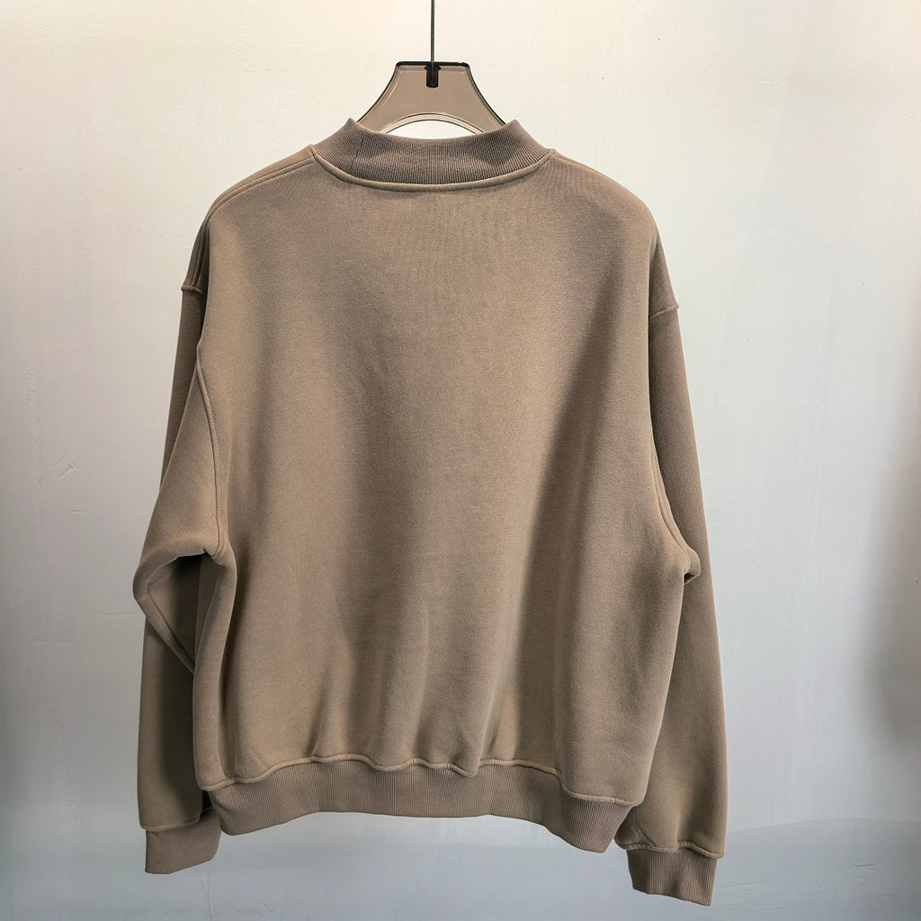 Heavyweight Fleece Lined Mock Neck Sweatshirt - LightBrown - 2
