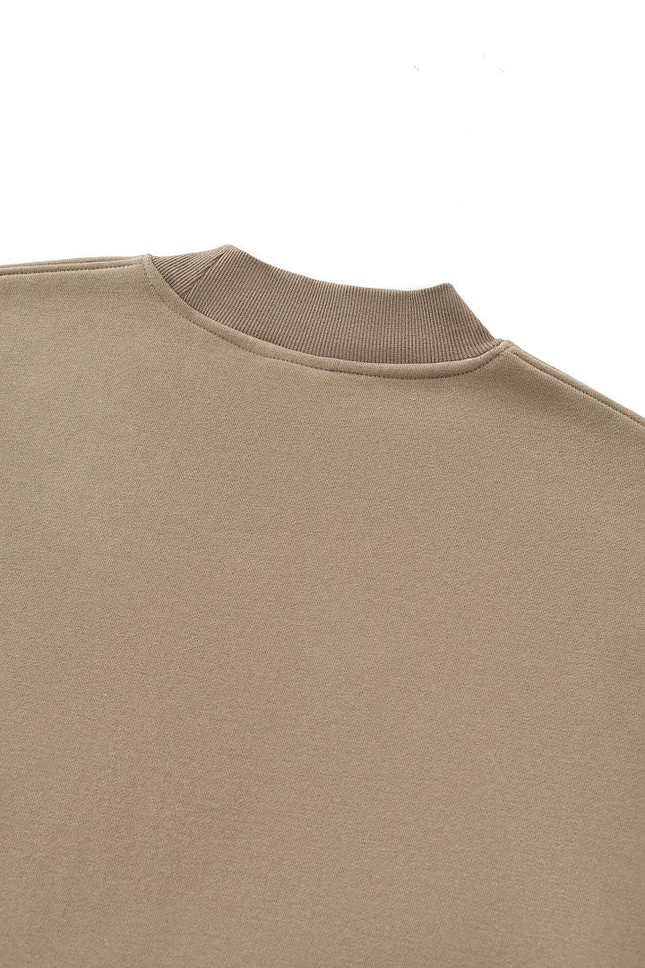 Heavyweight Fleece Lined Mock Neck Sweatshirt - LightBrown - 7