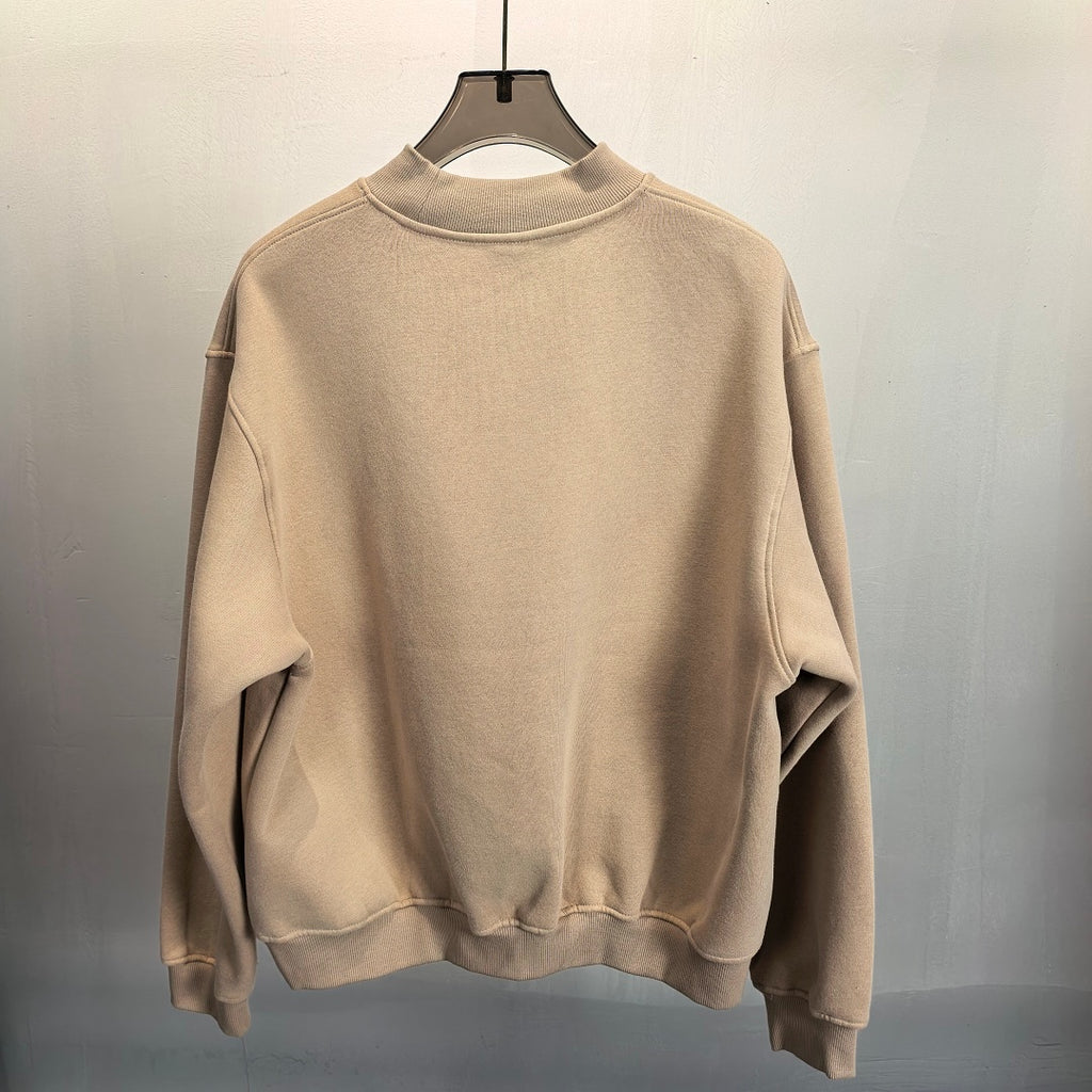 Heavyweight Fleece Lined Mock Neck Sweatshirt - Sand - 1