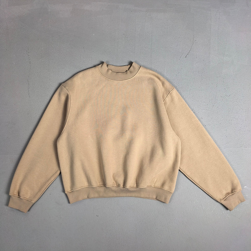 Heavyweight Fleece Lined Mock Neck Sweatshirt - Sand - 2