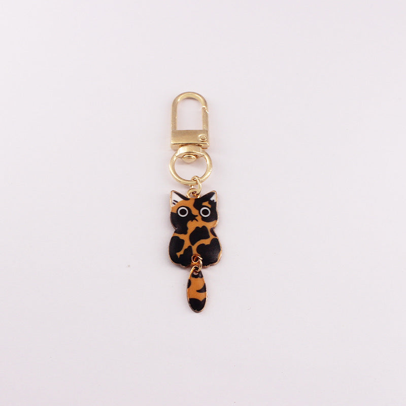 Enamel Kitty Keychain with Dangling Tail Charm - C1