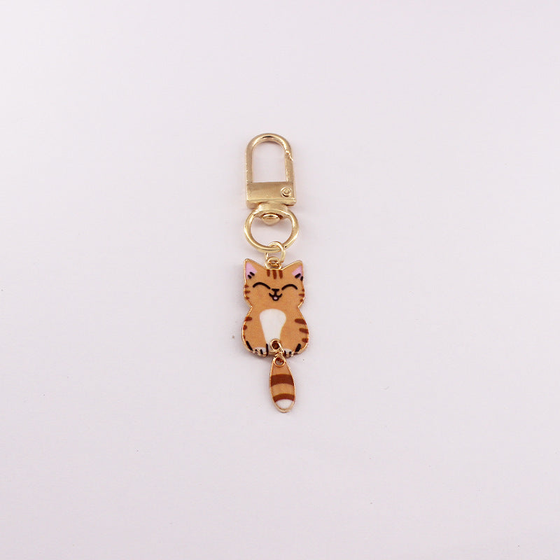 Enamel Kitty Keychain with Dangling Tail Charm - C2