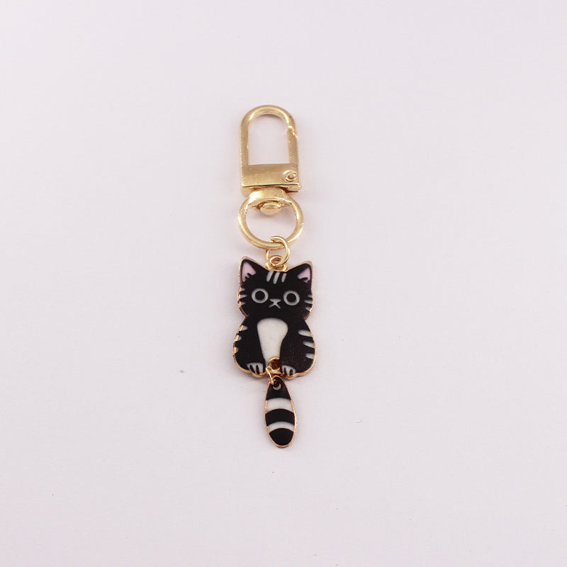 Enamel Kitty Keychain with Dangling Tail Charm - C3