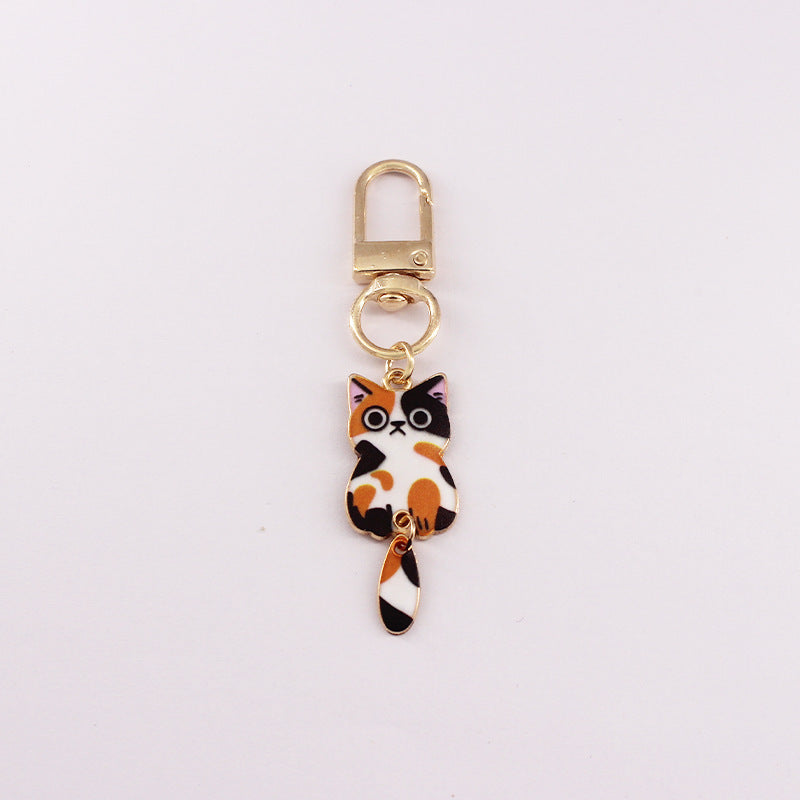 Enamel Kitty Keychain with Dangling Tail Charm - C4