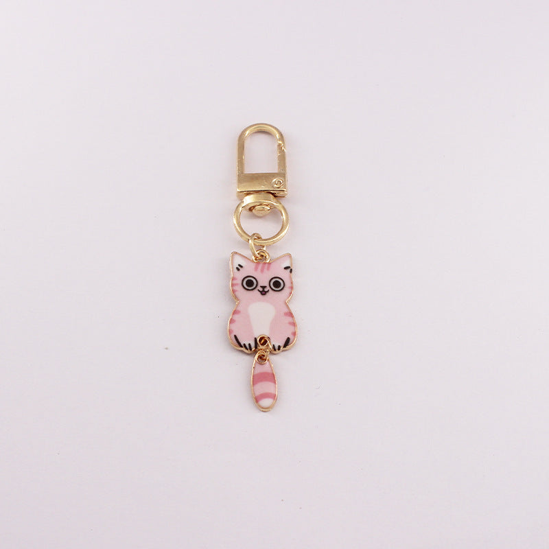 Enamel Kitty Keychain with Dangling Tail Charm - C5