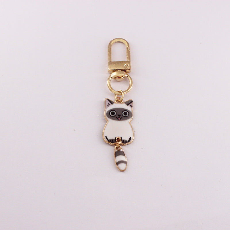 Enamel Kitty Keychain with Dangling Tail Charm - C6