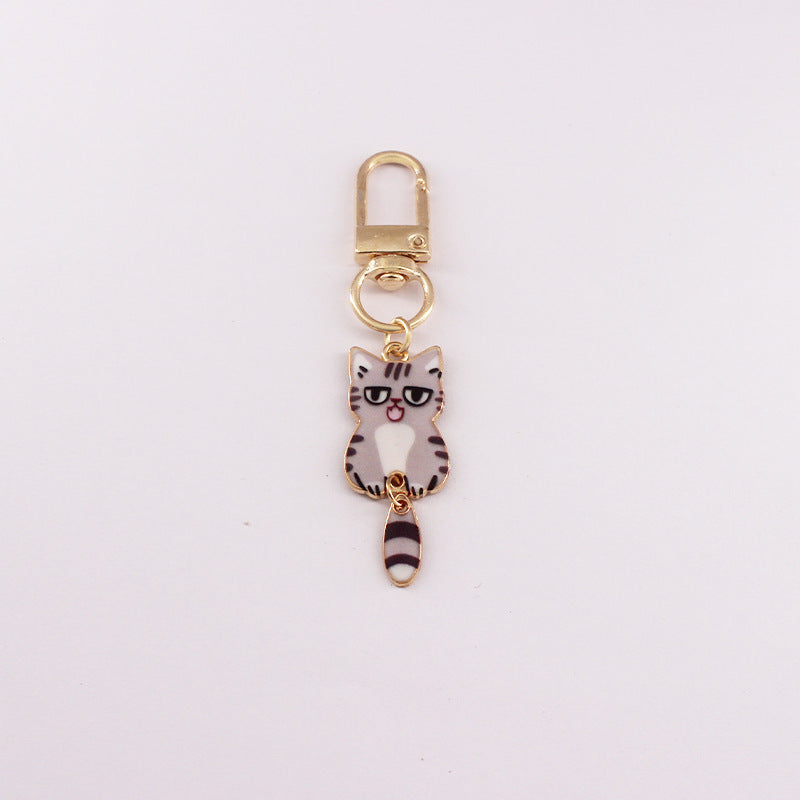 Enamel Kitty Keychain with Dangling Tail Charm - C7