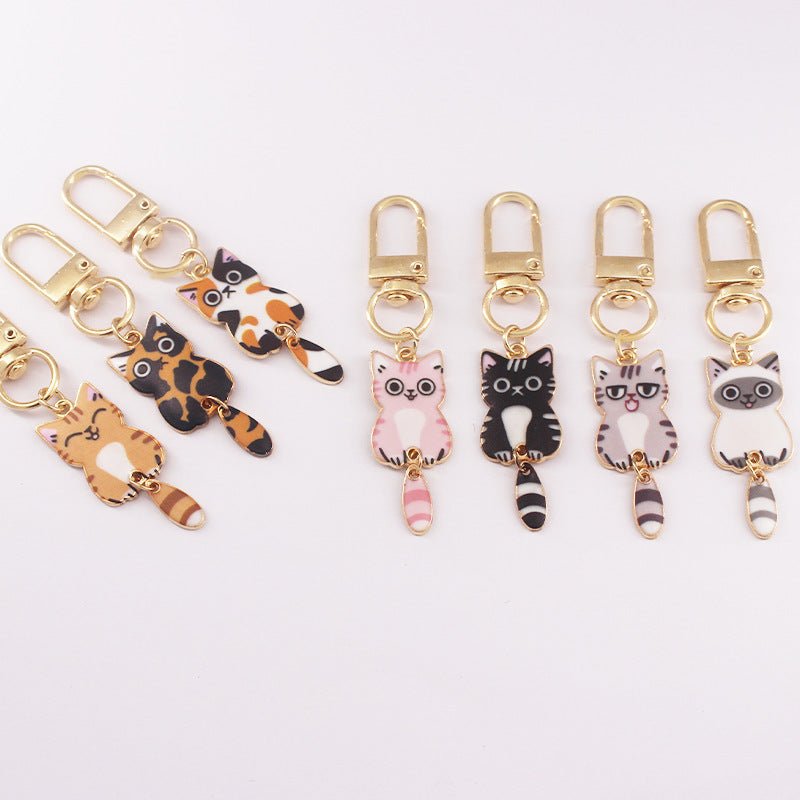 Enamel Kitty Keychain with Dangling Tail Charm