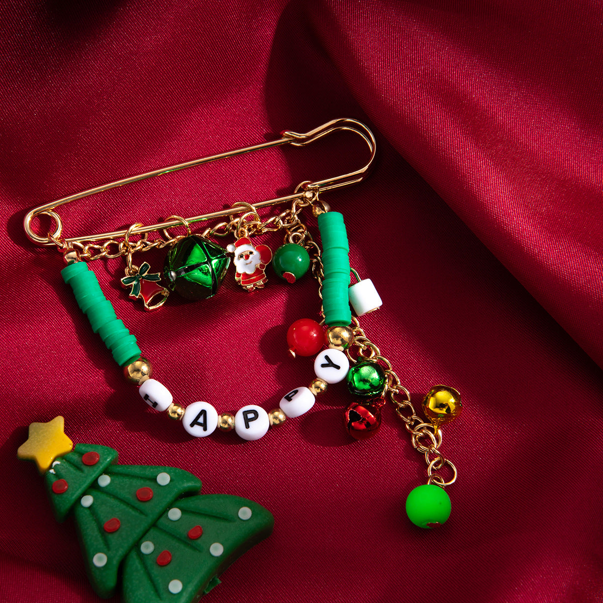 Beaded Letter Charm Pin Brooch - Green - 2